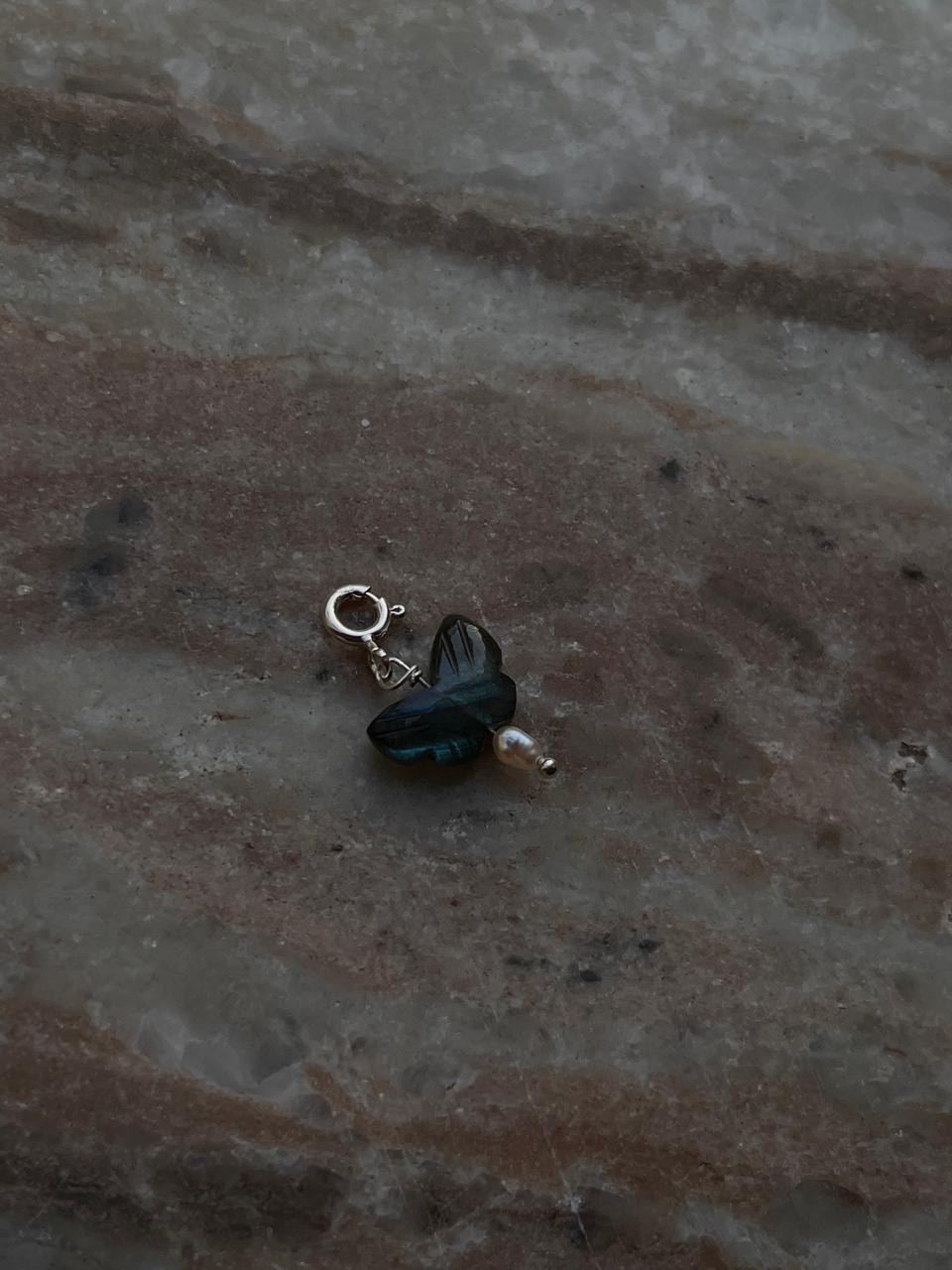 Butterfly Crystal Charm with Labradorite and Pearl