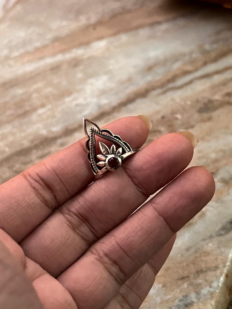 Unique garnet crown stack silver ring with boho flair