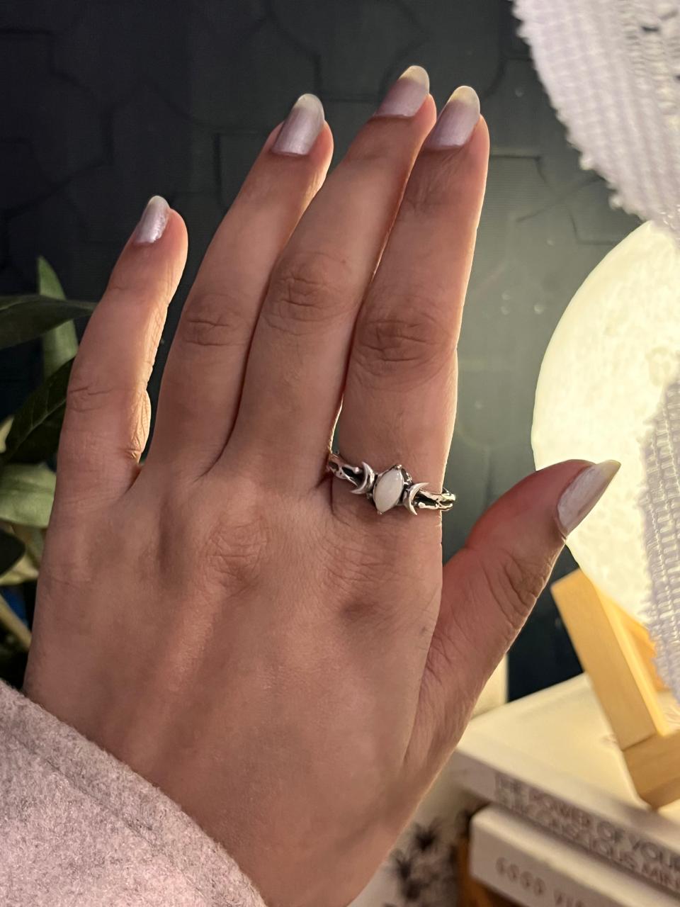 Sterling Silver Ring with Natural Opal and Moon Phases