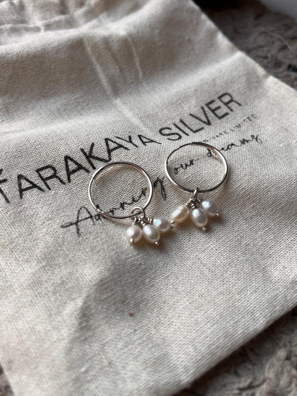 Elegant Fresh Water Pearl Charm Hoop Earrings in Sterling Silver