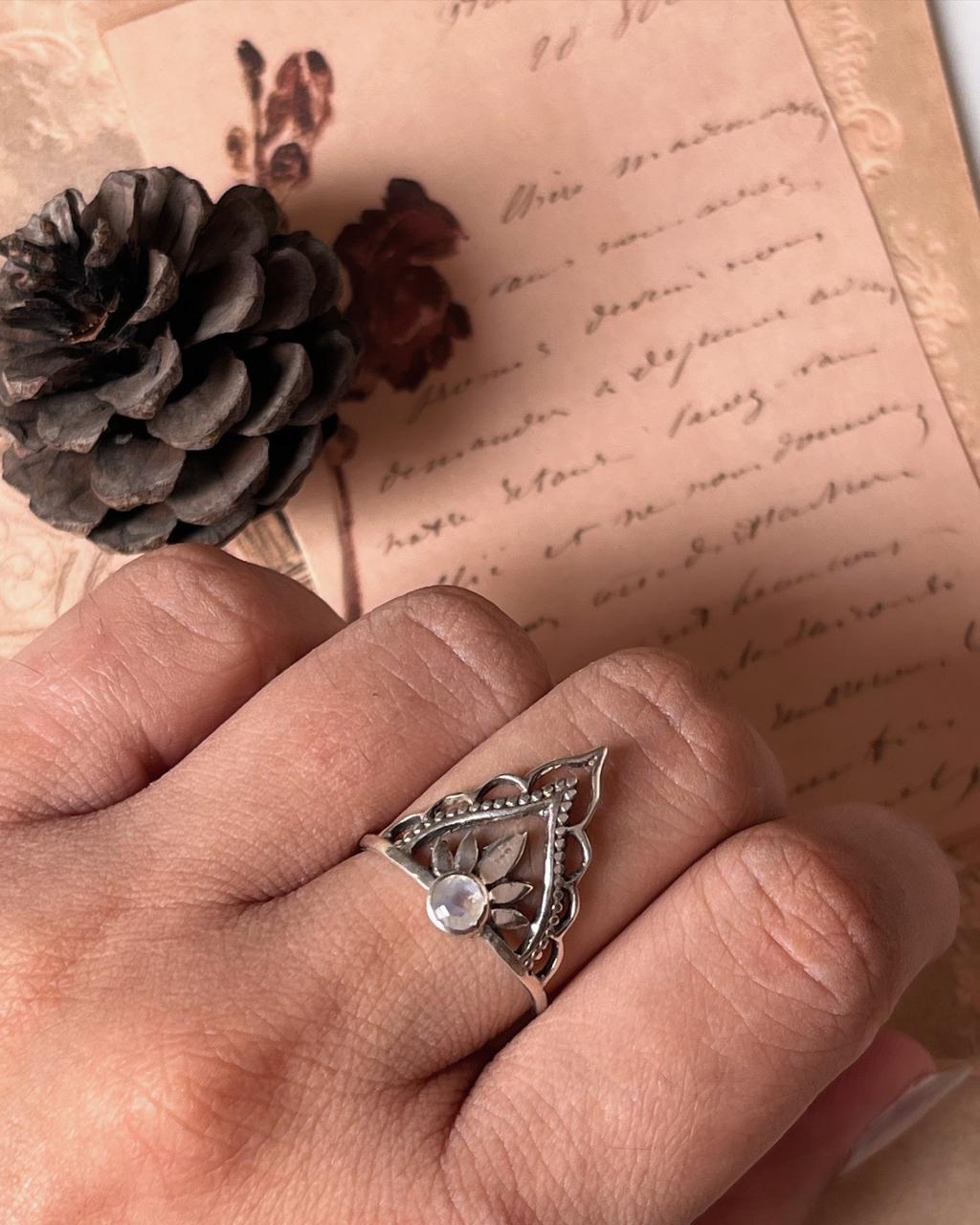 Moonstone Crown Boho Sterling Silver Ring