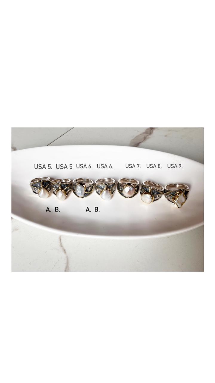 Rustic 2 silver ring featuring a unique Baroque pearl.