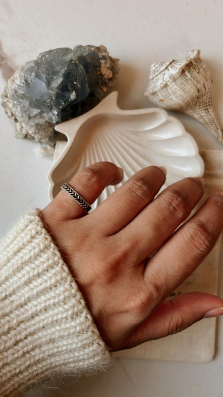 Handcrafted V Engraved Silver Ring for Mid or Little Finger