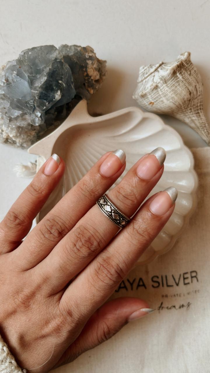 Handcrafted Tribal Rawa Silver Ring for Mid or Little Finger