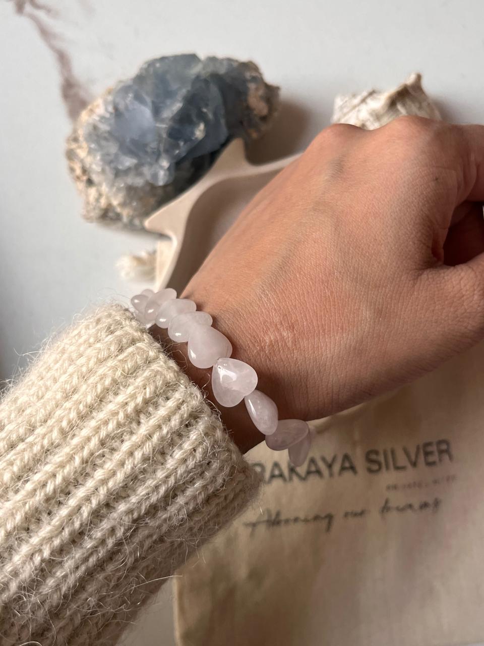 Rose Quartz Gemstone Heart Bracelet for Peace and Love