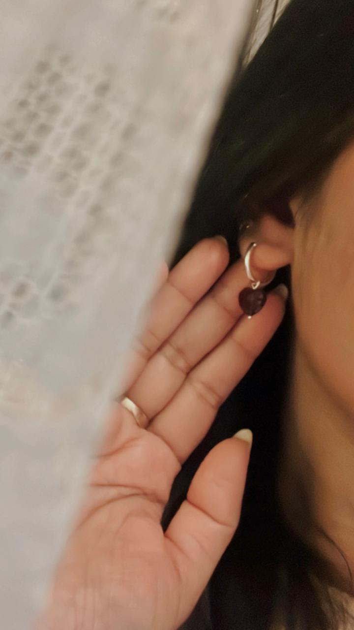Garnet Heart 925 Silver Hoop Earrings for Women