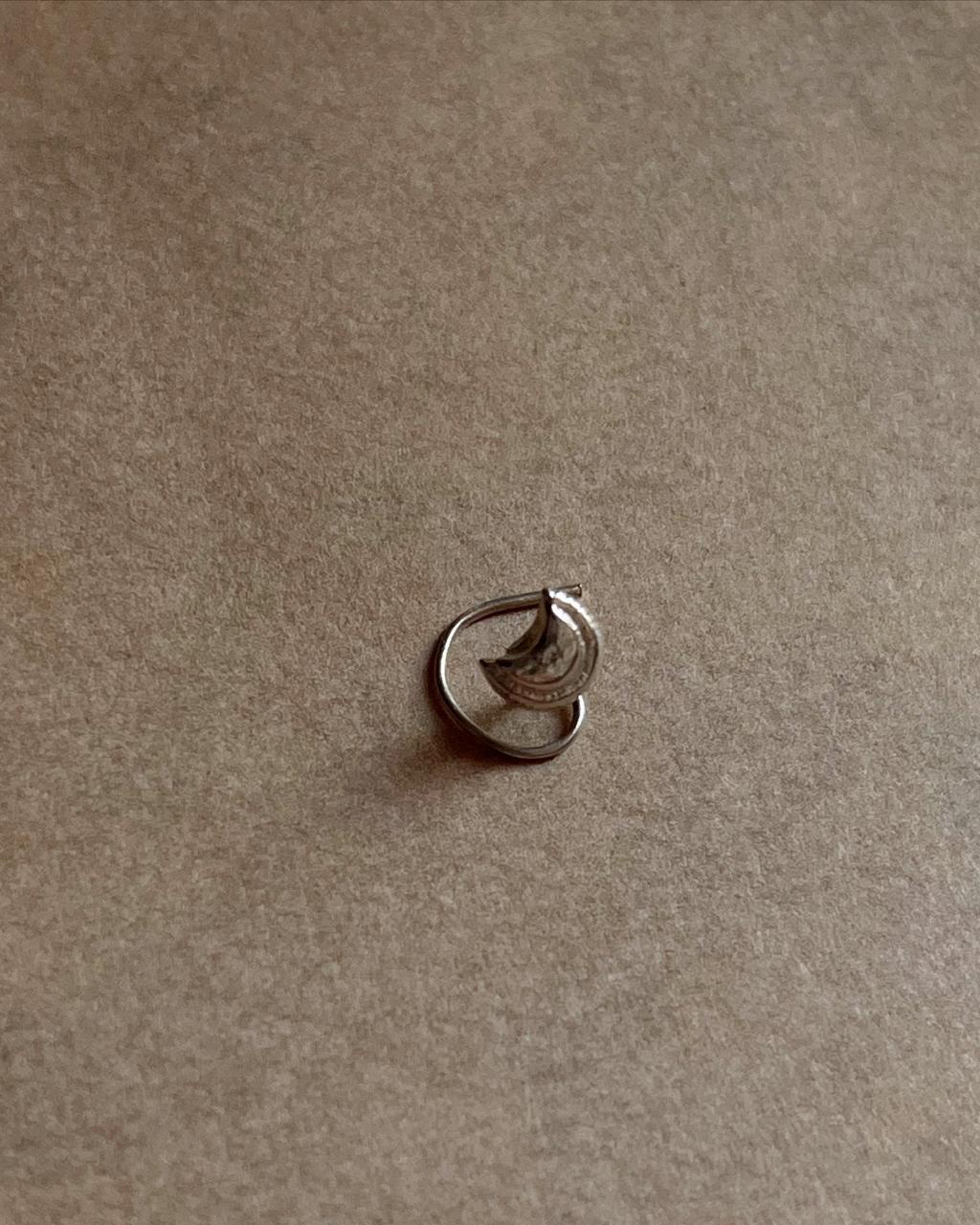 Handcrafted Moon Chand Silver Nose Pin with Wired Back