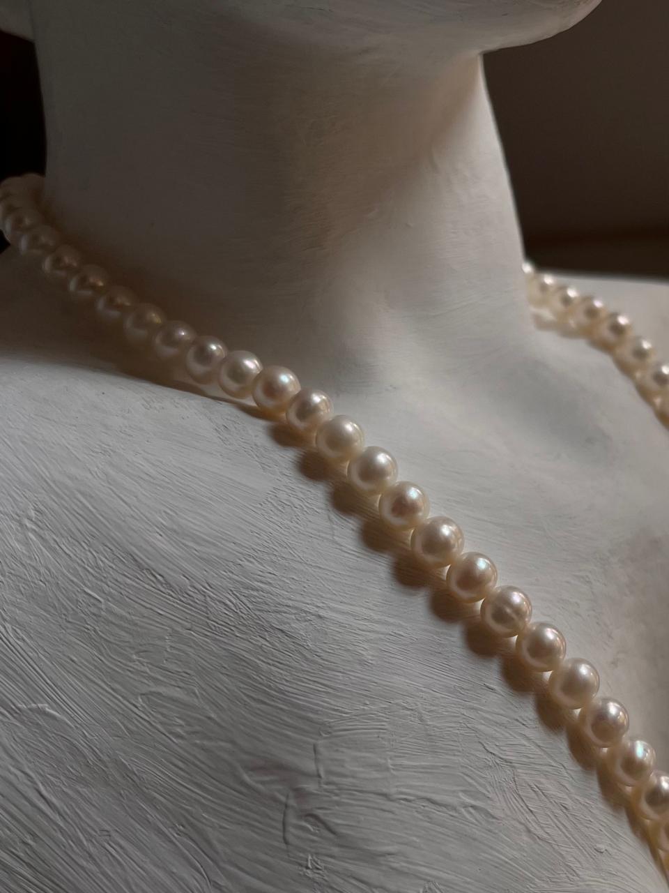 Sterling Silver Necklace Featuring Natural Freshwater Pearls