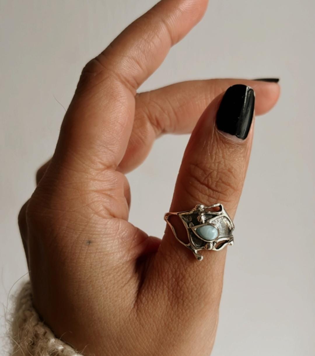Sterling Silver Larimar Molten Drip Ring for Bold Style