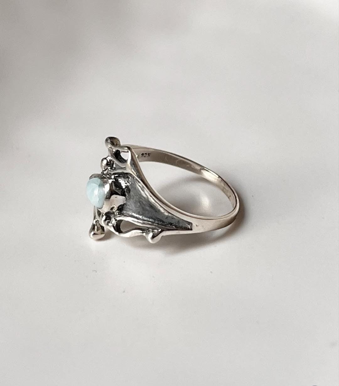 Larimar Molten Drip Silver Ring in 925 Sterling Silver