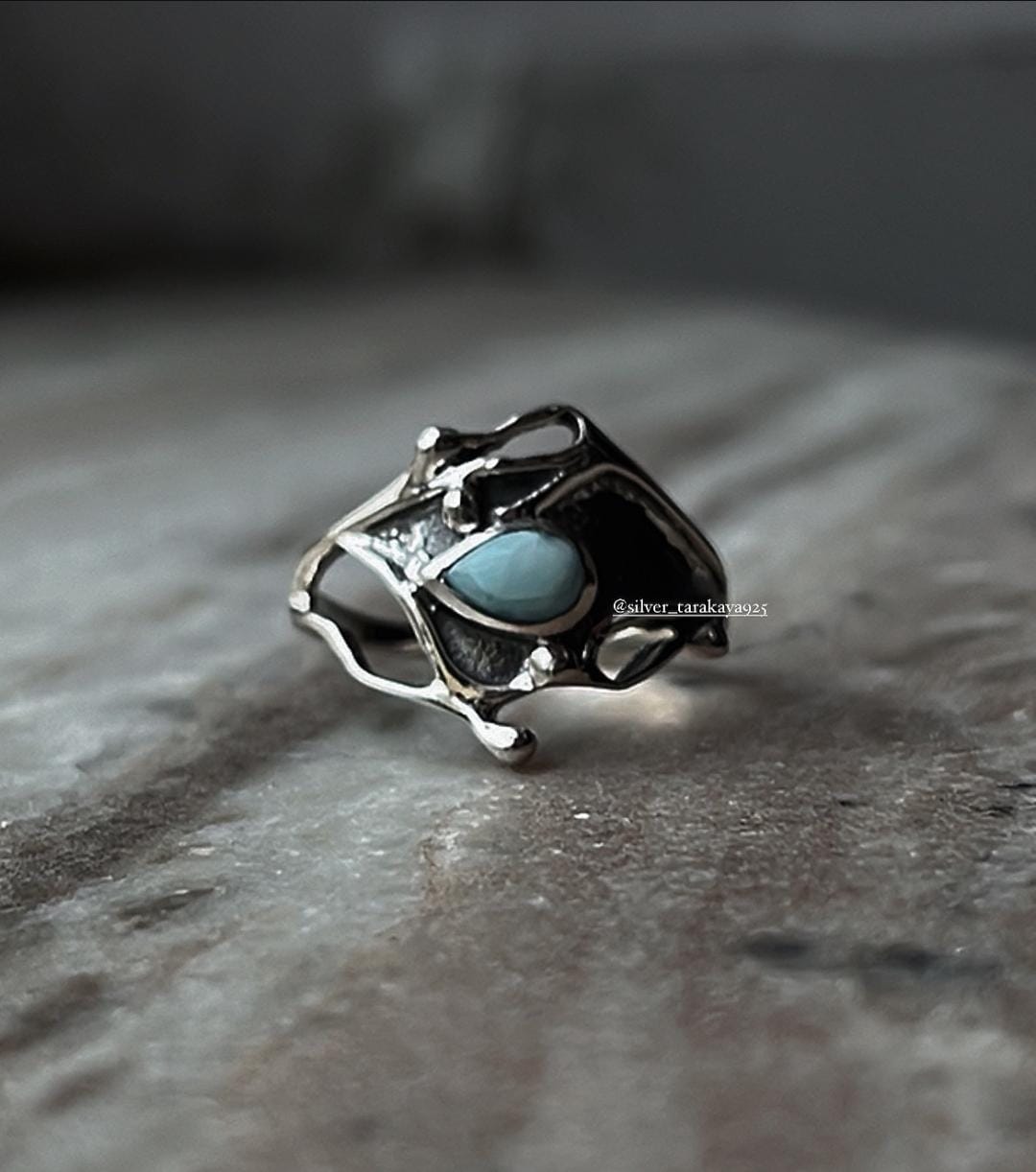 Charming Larimar Molten Drip Silver Ring with Natural Beauty