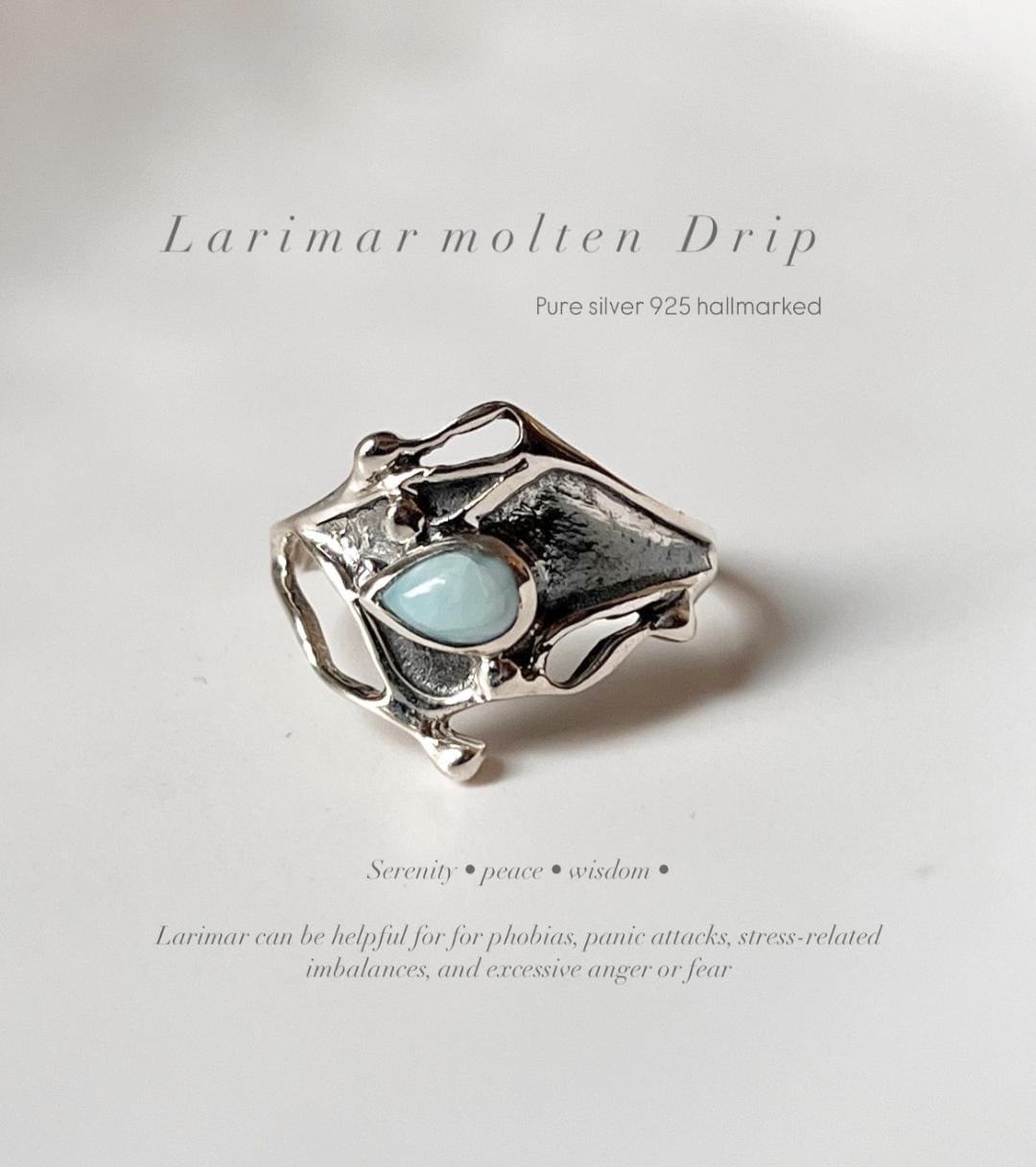 Larimar Molten Drip 925 Silver Ring with Unique Design