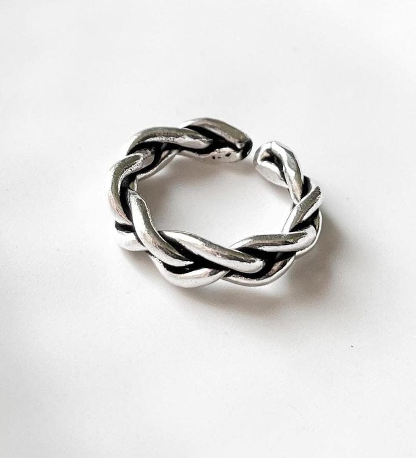 Stylish chunky twist braided silver 925 ring with customizable fit