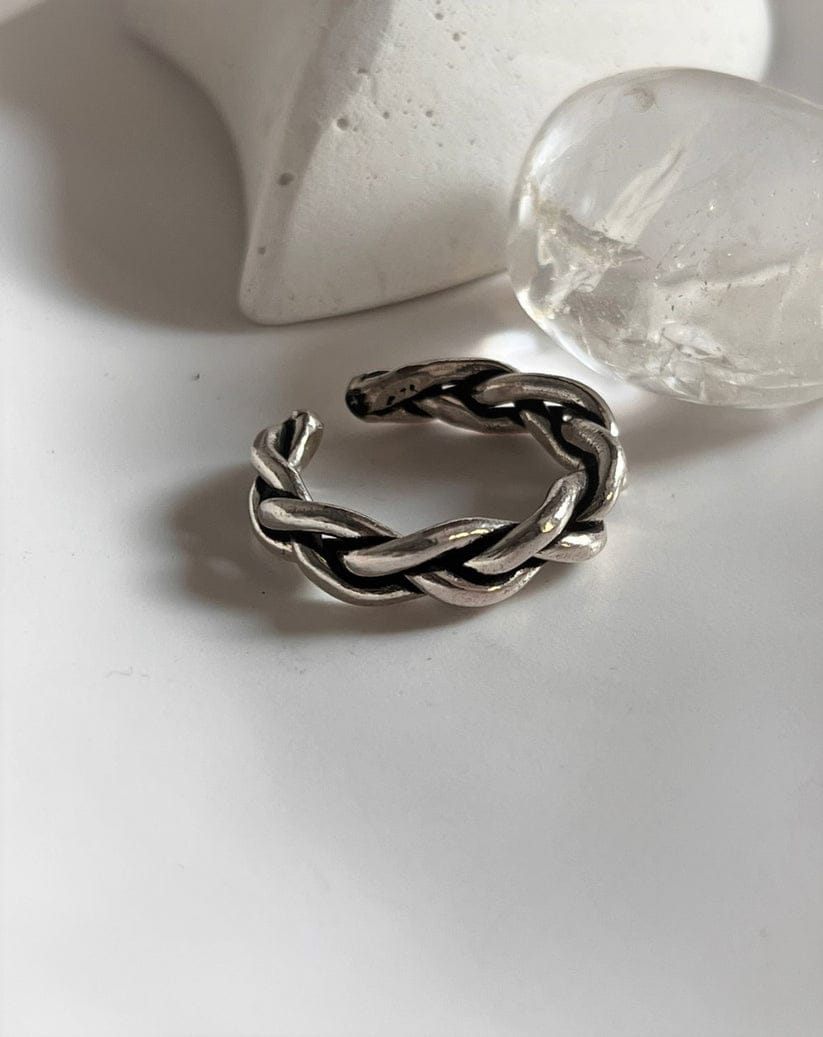 Stylish chunky twist braided silver 925 ring with customizable fit
