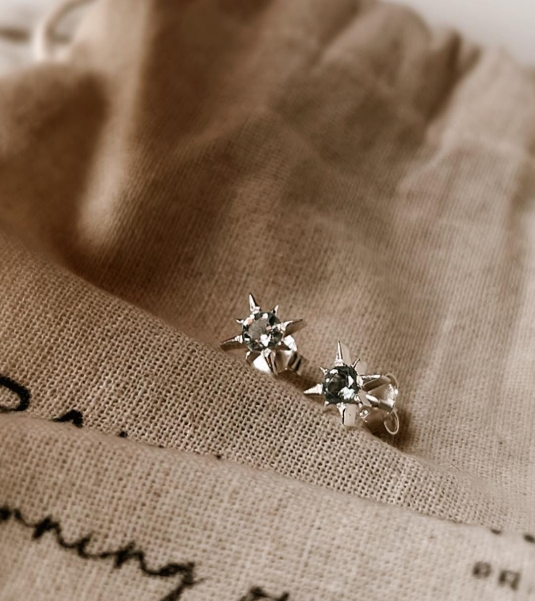 Silver 925 North Star Studs with Blue Topaz Gemstone