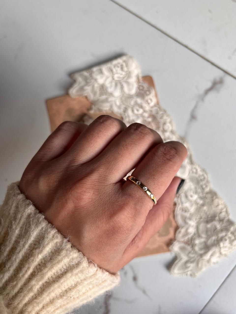 Elegant Gold Vermeil band ring with white topaz in Eclipse design
