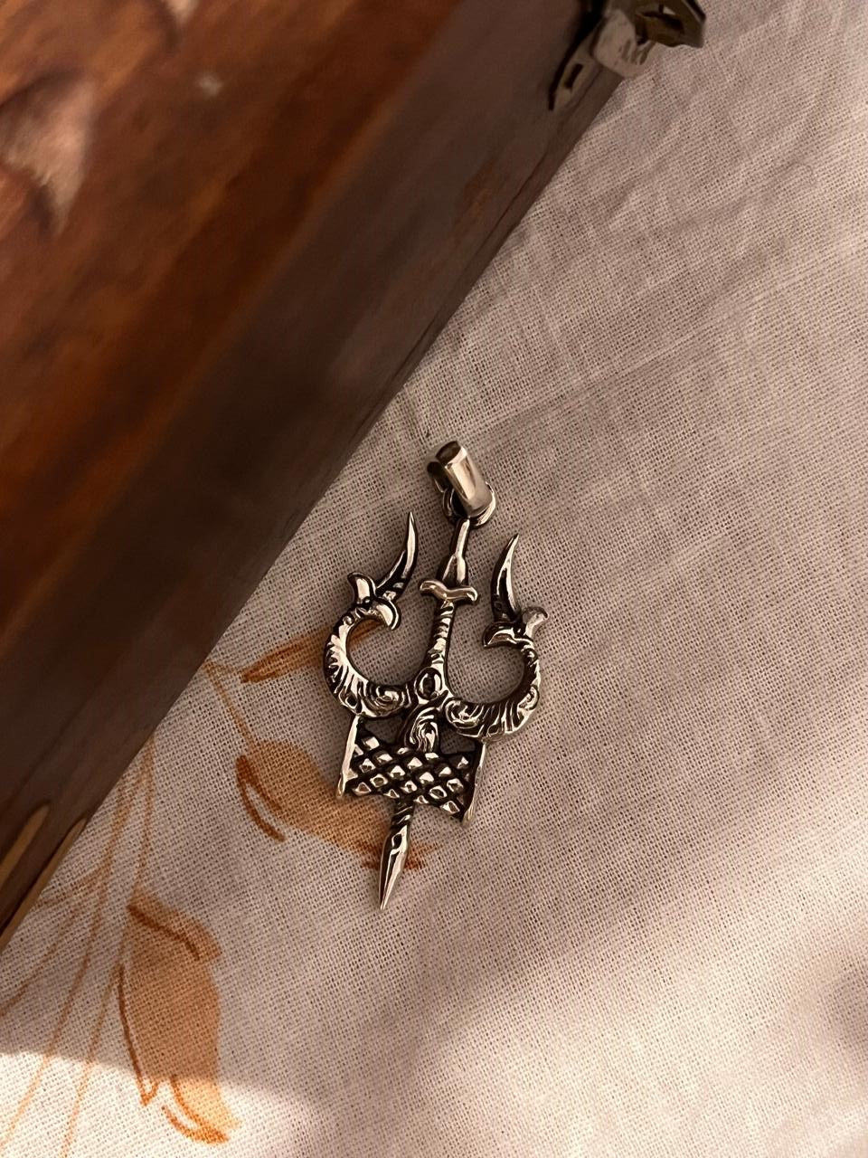 Handcrafted Trishul Damru Big Pendant in 925 Silver