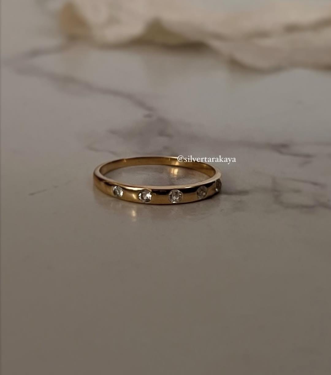 Sophisticated Gold Vermeil white topaz Eclipse band ring