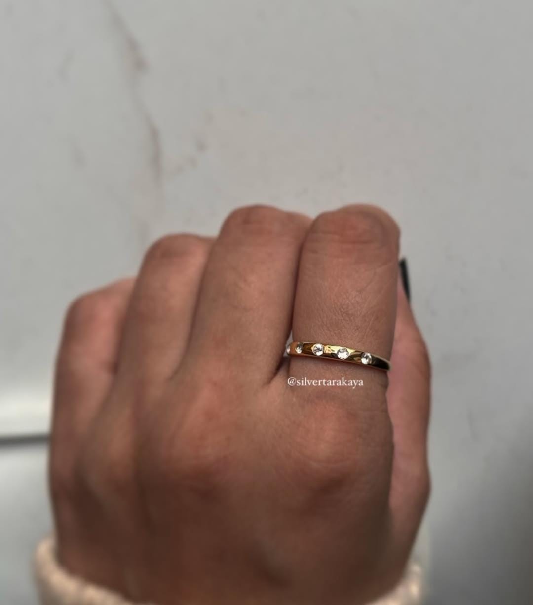 Elegant Eclipse design Gold Vermeil band ring with white topaz