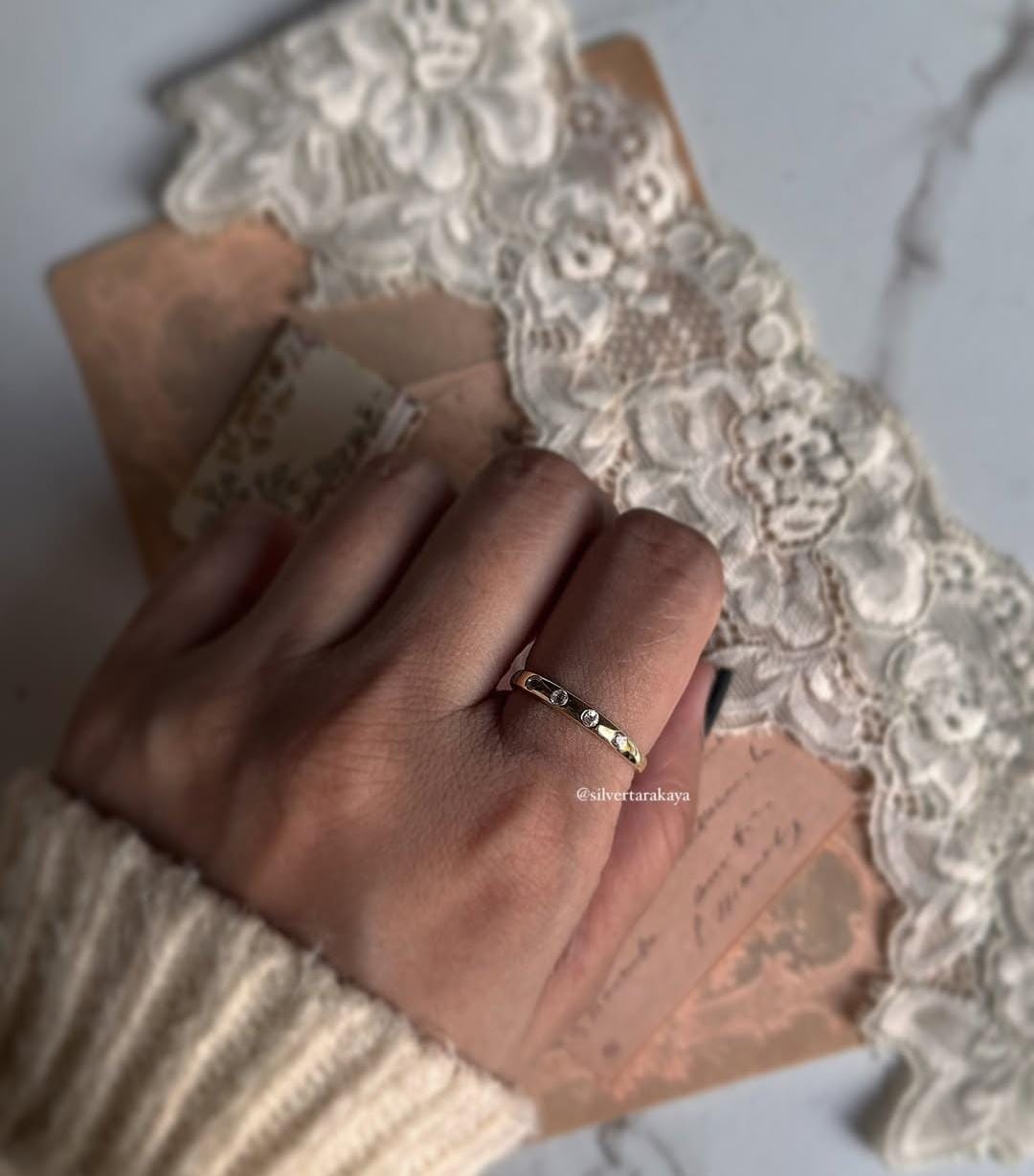Timeless Gold Vermeil band ring with white topaz in Eclipse style