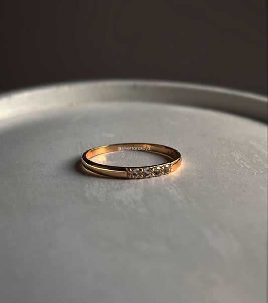 Gold Vermeil ring with white topaz and Sunlit Serenade stack band design