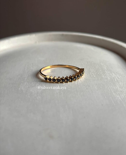 Gold Vermeil Black Spinel Stack Half Eternity Silver Ring for Women