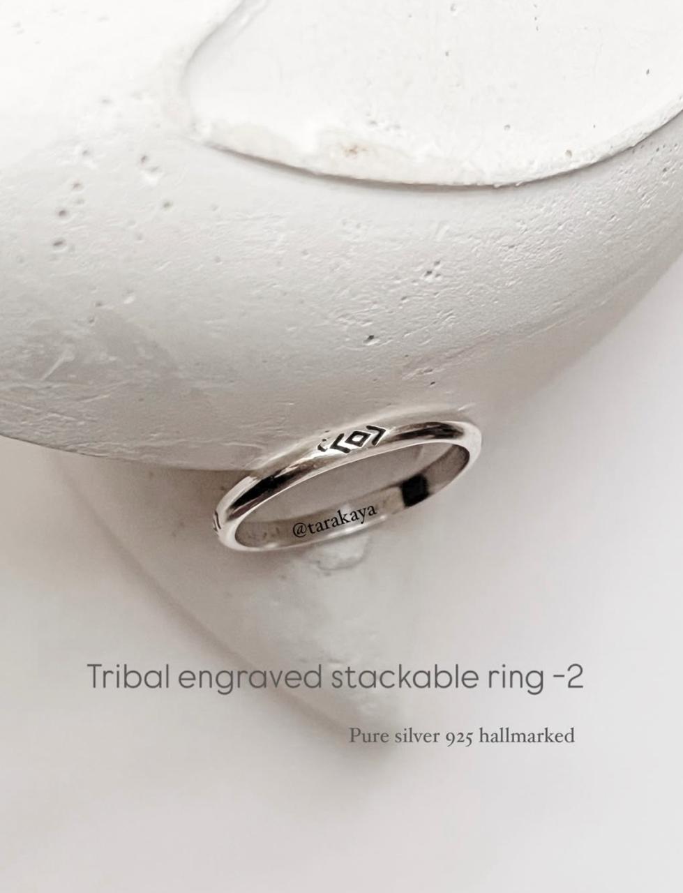 Tribal Engraved II 925 Silver Ring - Bold Tribal Pattern on Silver Band