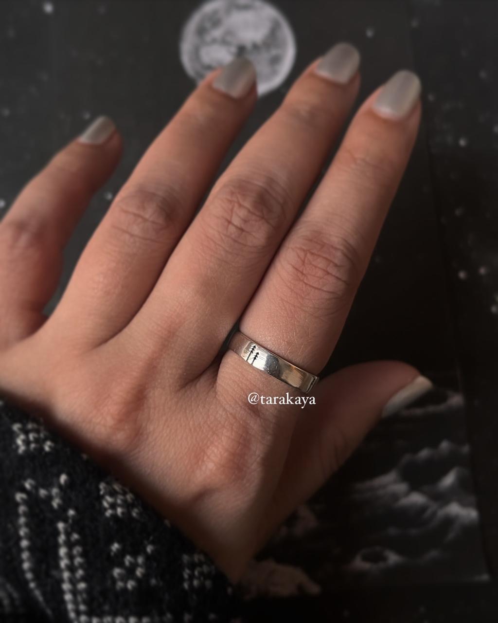 925 Silver Forest Pine Tree Ring - Beautiful Pine Tree Engraving