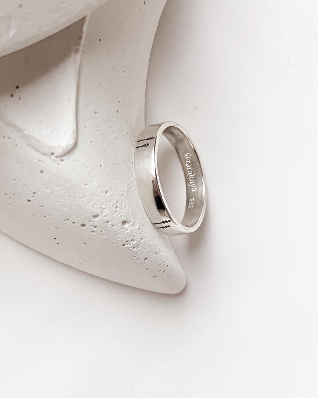Forest Pine Tree 925 Silver Ring - Silver Band with Pine Tree Details