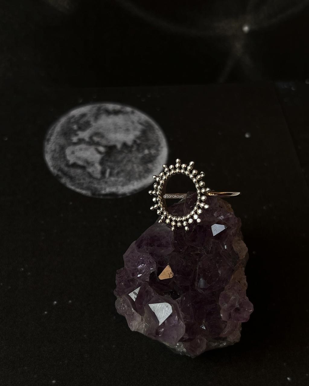 925 Silver Rawa Sun Mandala Ring with Detailed Pattern for Women