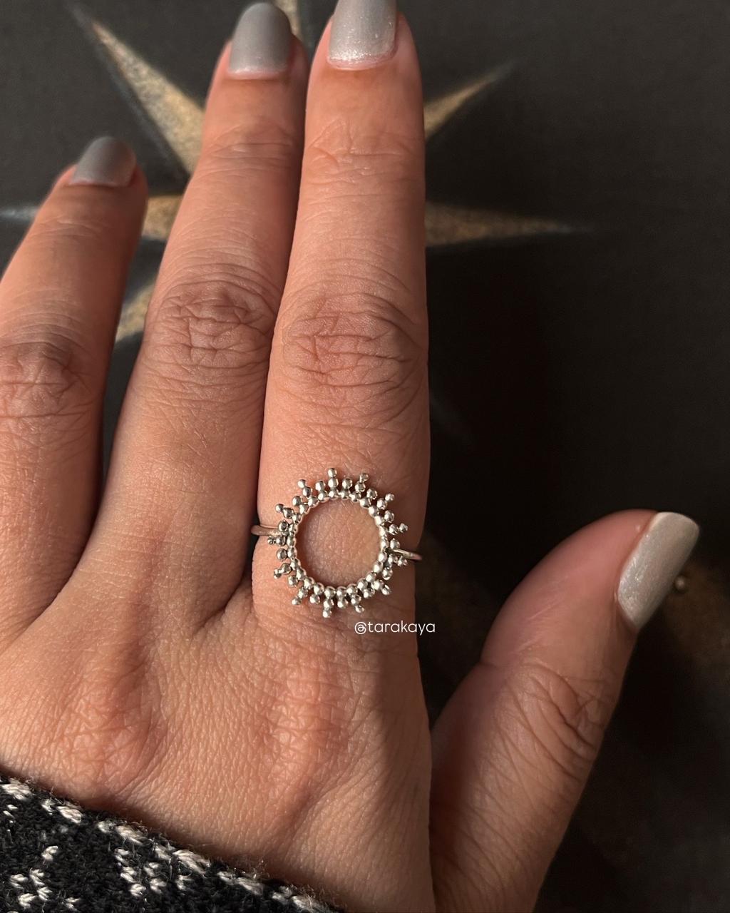 Mandala Design Rawa Sun Ring in 925 Silver for Modern Wear