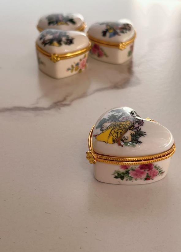 Vintage Mini Porcelain Heart Box with Decorative Design