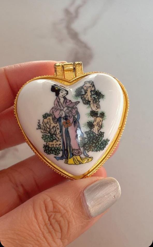 Vintage Porcelain Heart Box for Jewelry or Trinkets
