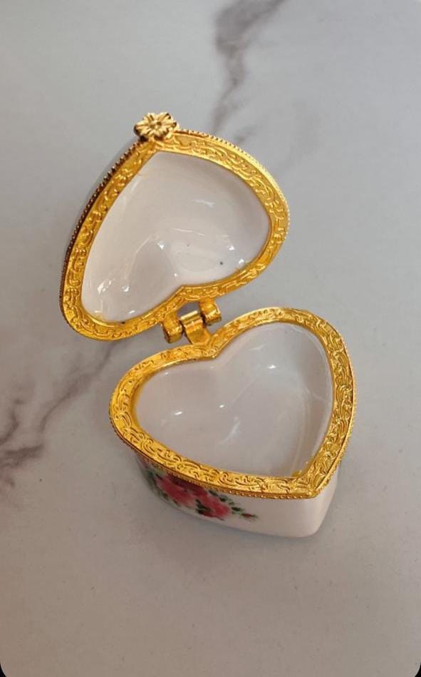 Hand-Painted Vintage Mini Heart-Shaped Porcelain Box