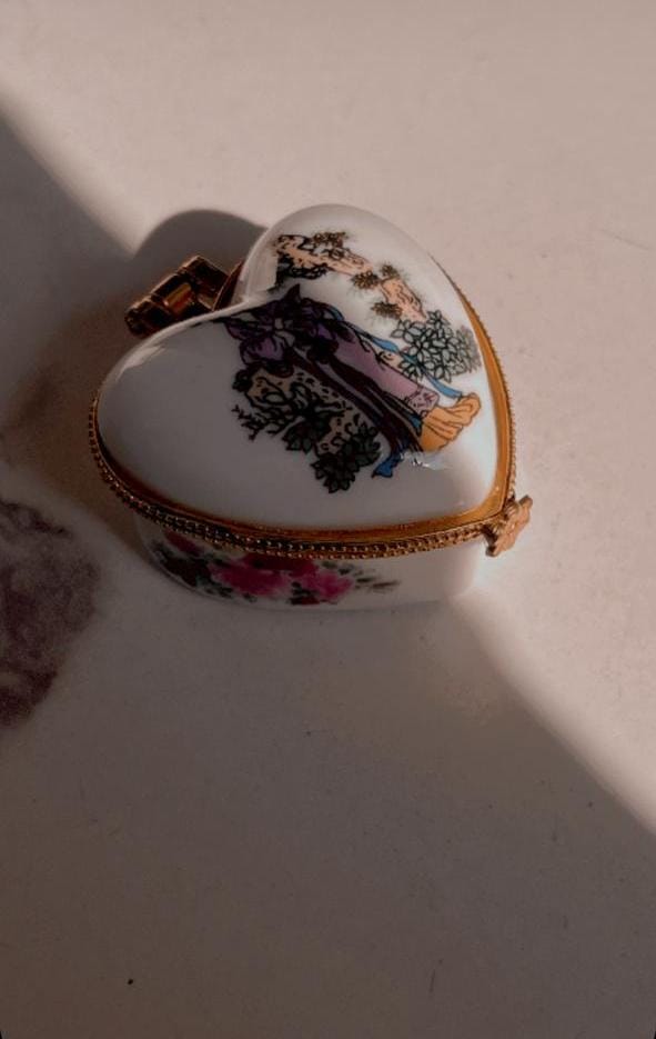 Mini Porcelain Heart Box with Vintage Charm