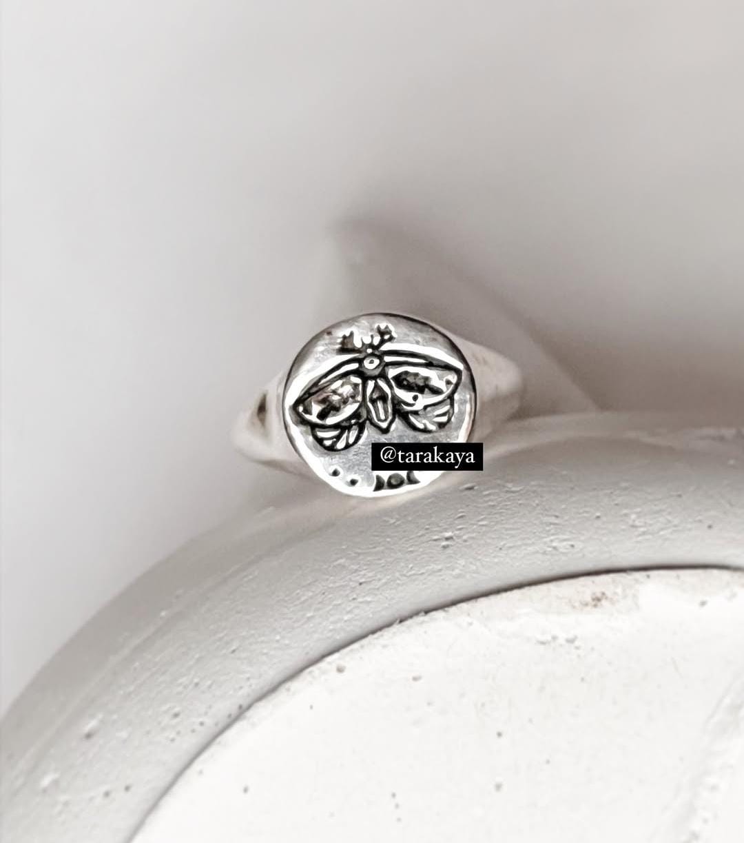 Moth Cosmic Engraved Signet 925 Silver Ring for Unique Style