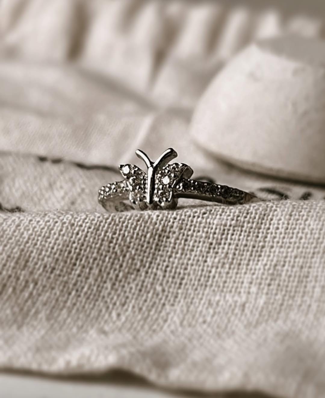 White CZ Butterfly 925 Silver Adjustable Ring for Women