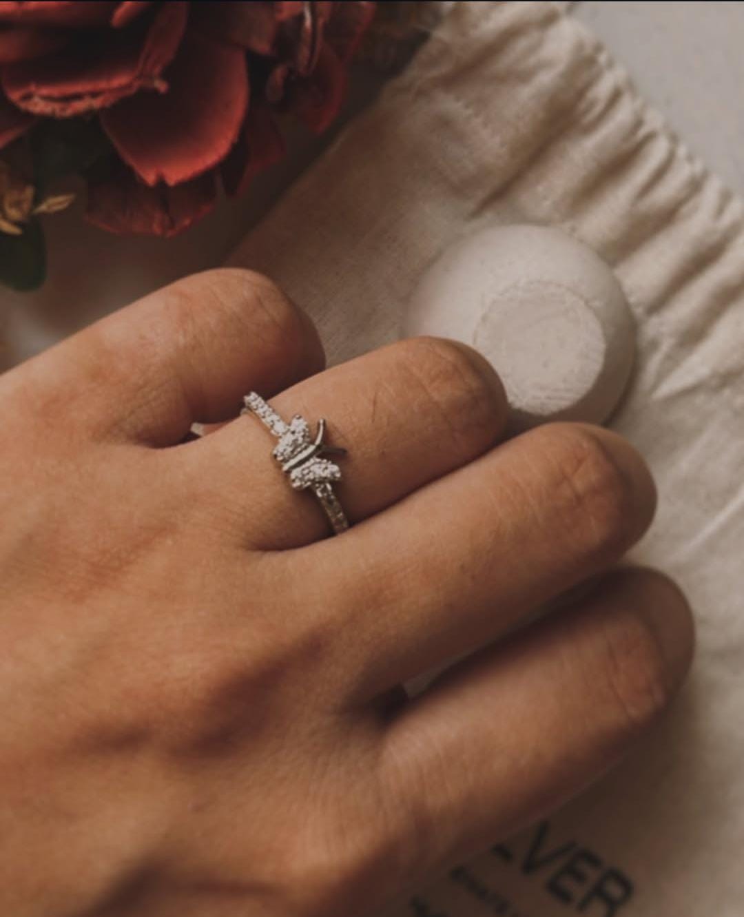 925 Silver Ring with White CZ Butterfly for Trendy Styles