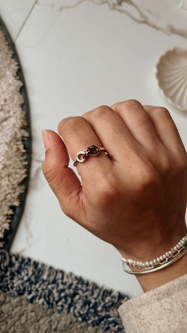 925 Silver Ring with Garnet Gemstone and Infinity Symbol