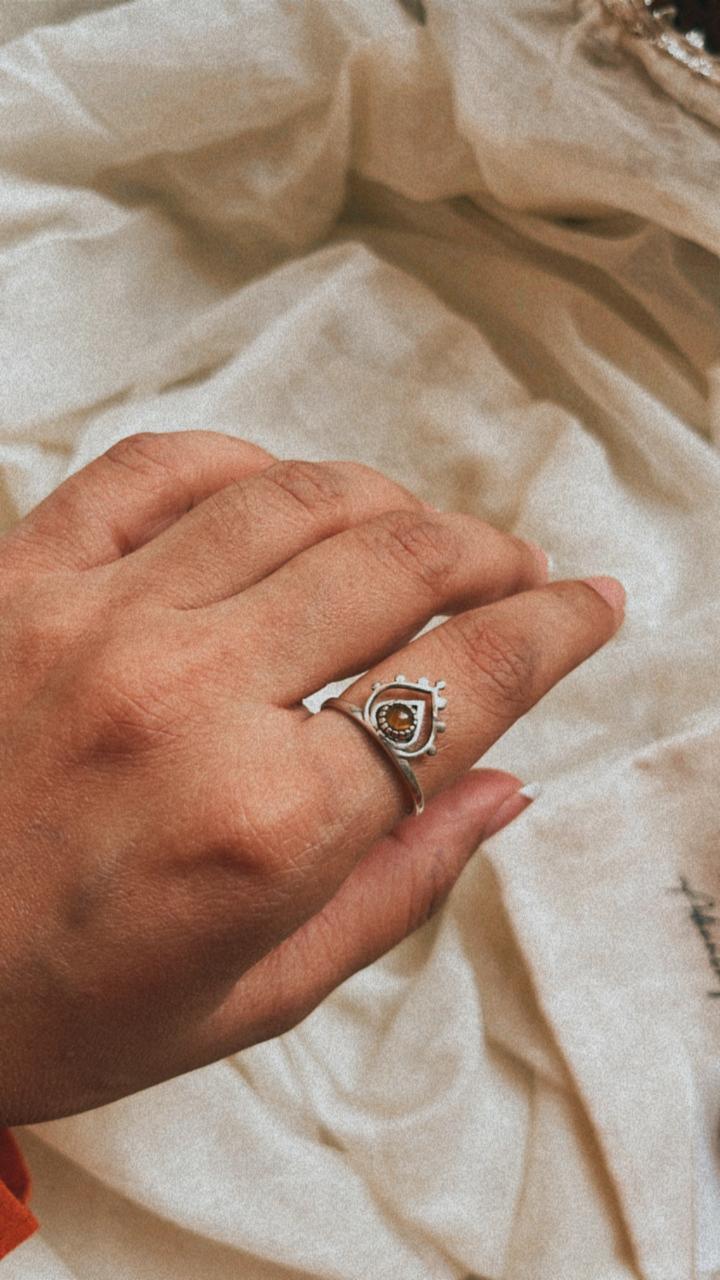 925 sterling silver Tiger's Eye boho ring