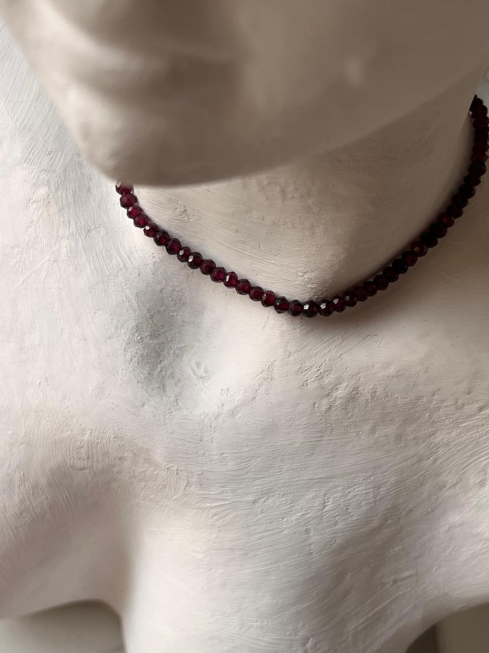 Handmade Garnet Round Cut Necklace with 3-4mm Crystals