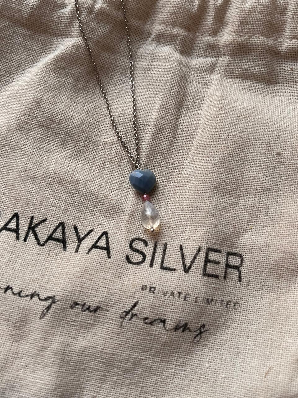 Blue Opal Heart and Moonstone Pear Necklace