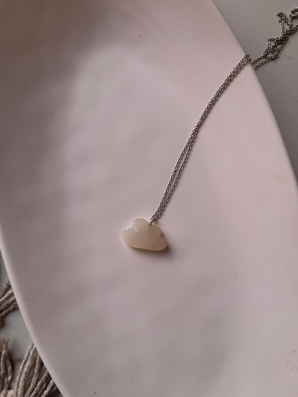 Handcrafted White Moonstone Cloud Crystal Silver Necklace