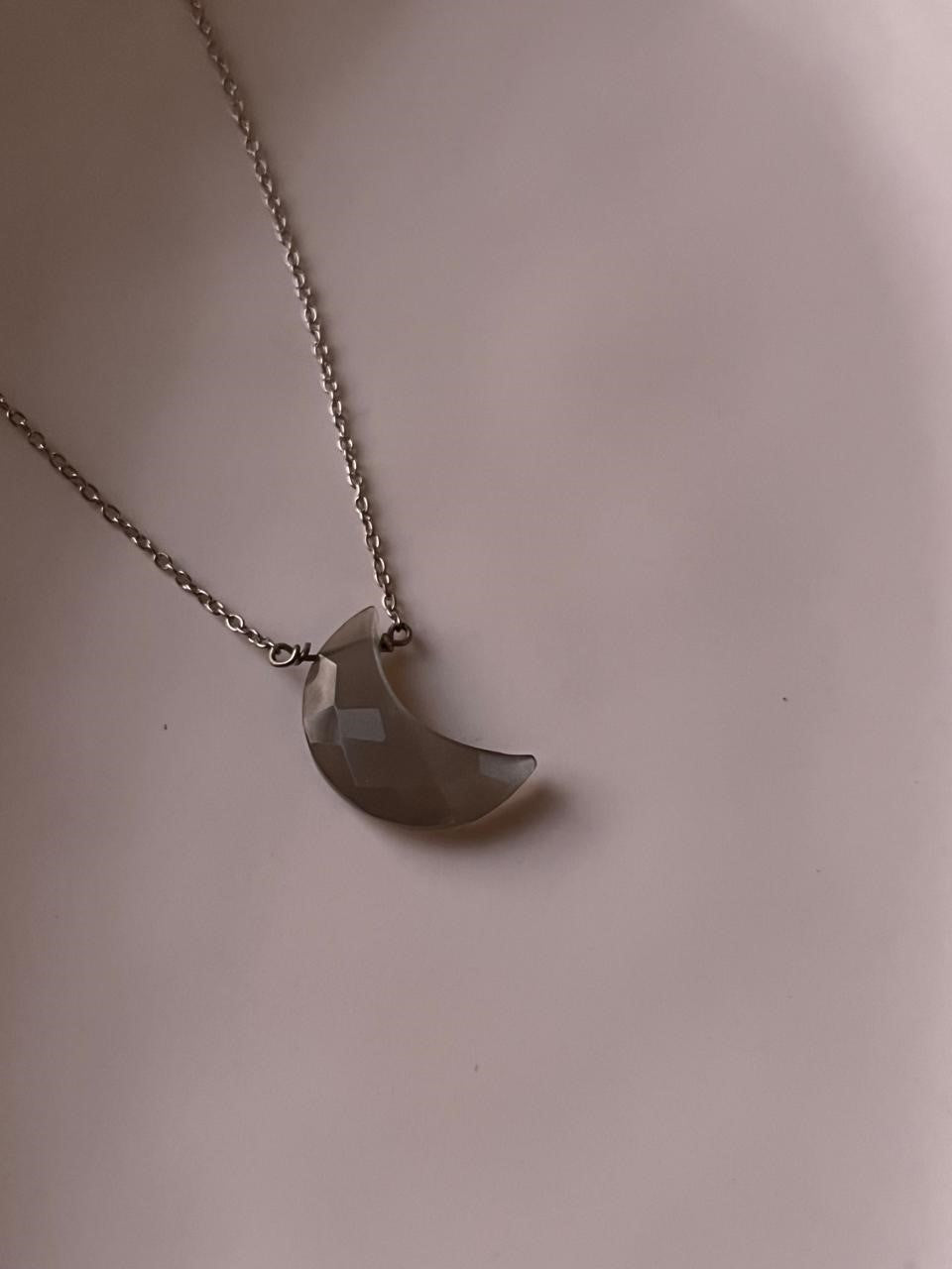 Elegant Grey Moonstone Crescent Moon Crystal Necklace