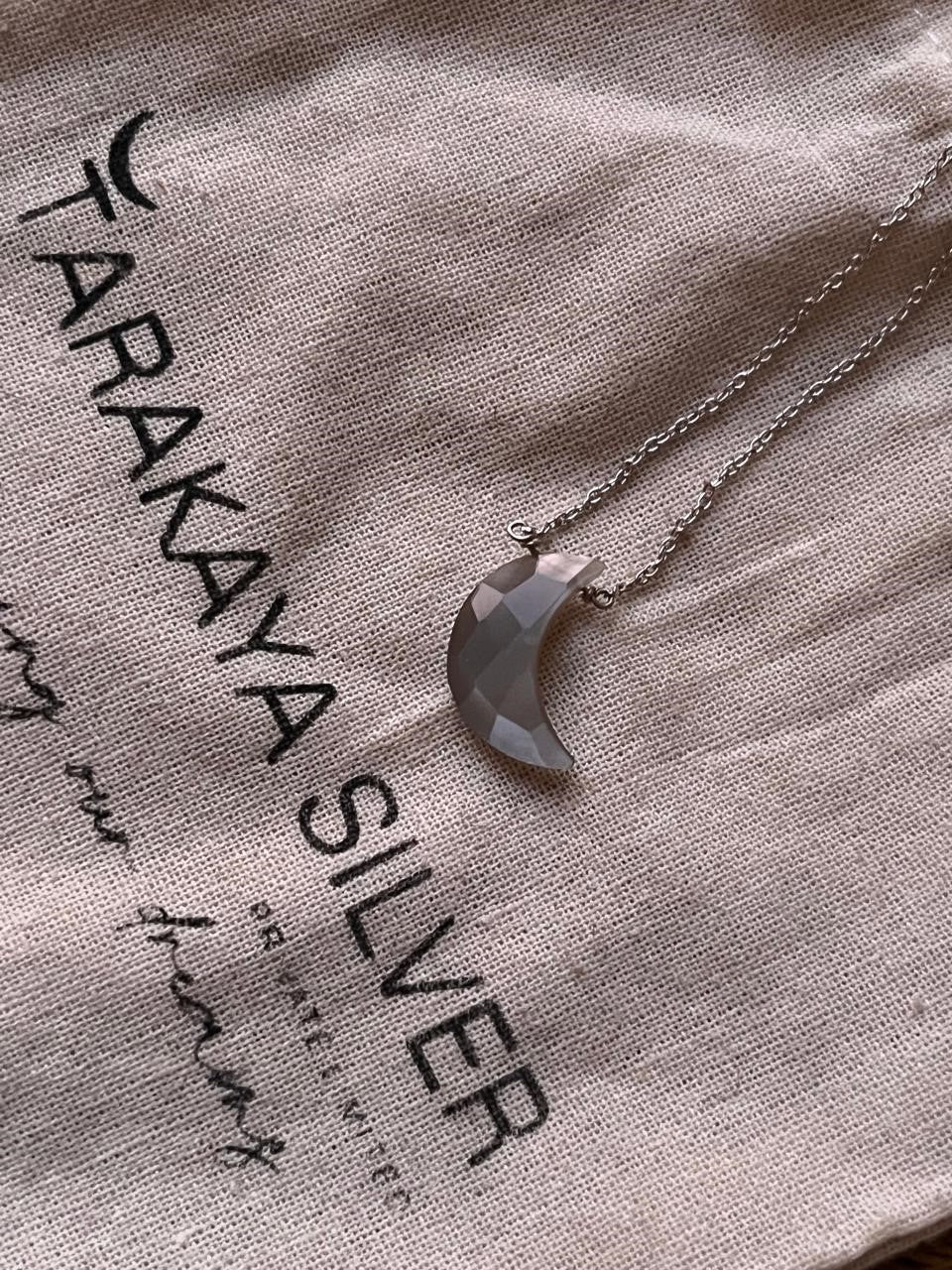Handcrafted Grey Moonstone Crescent Moon Crystal Necklace