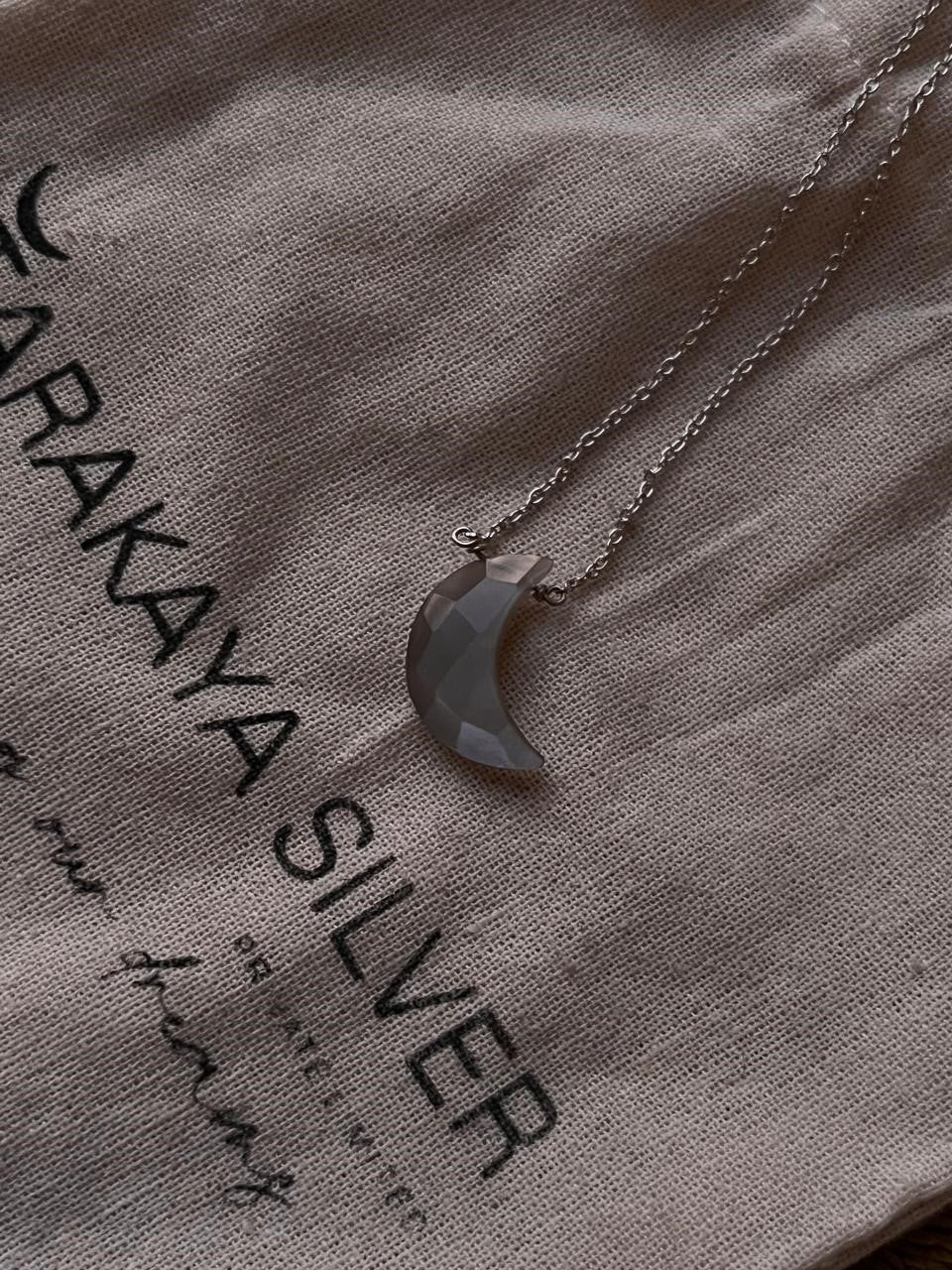 Grey Moonstone Crescent Moon Necklace for Spiritual Energy