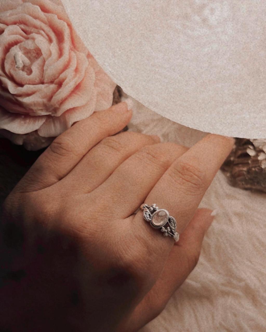 Handcrafted Pink Tourmaline Forest Design Silver Ring