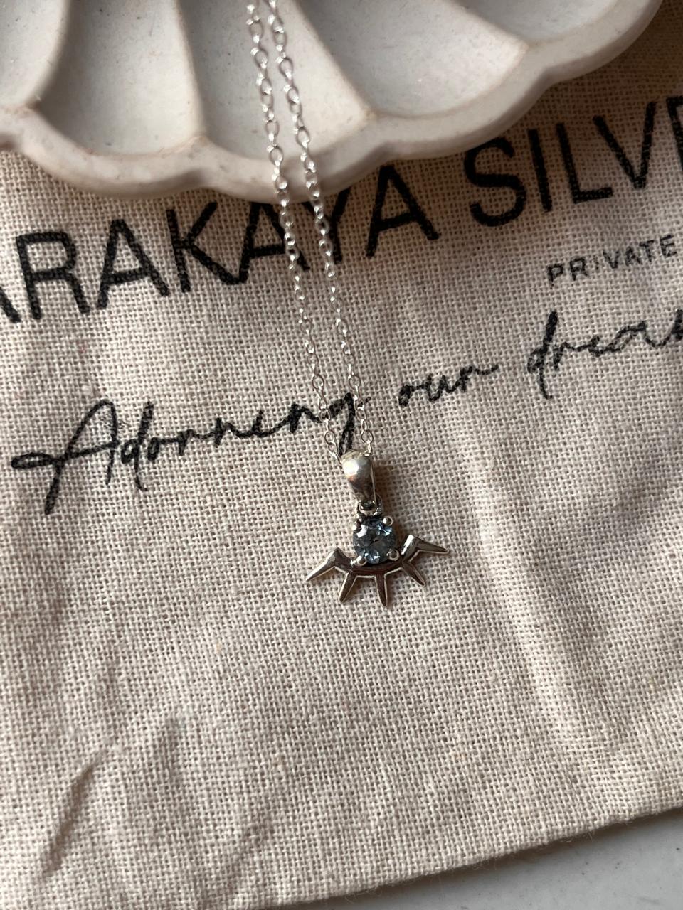 Delicate Blue Topaz Evil Eye Silver Necklace for Protection
