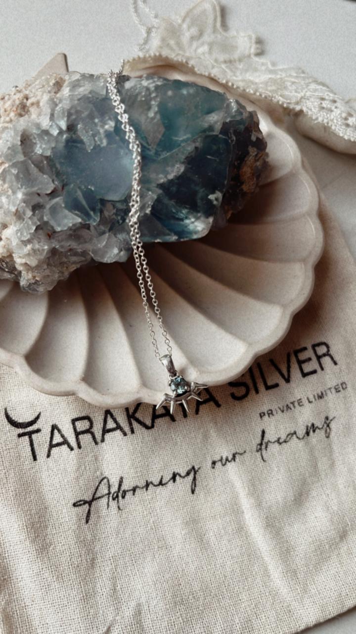 Blue Topaz Evil Eye Small Silver Necklace