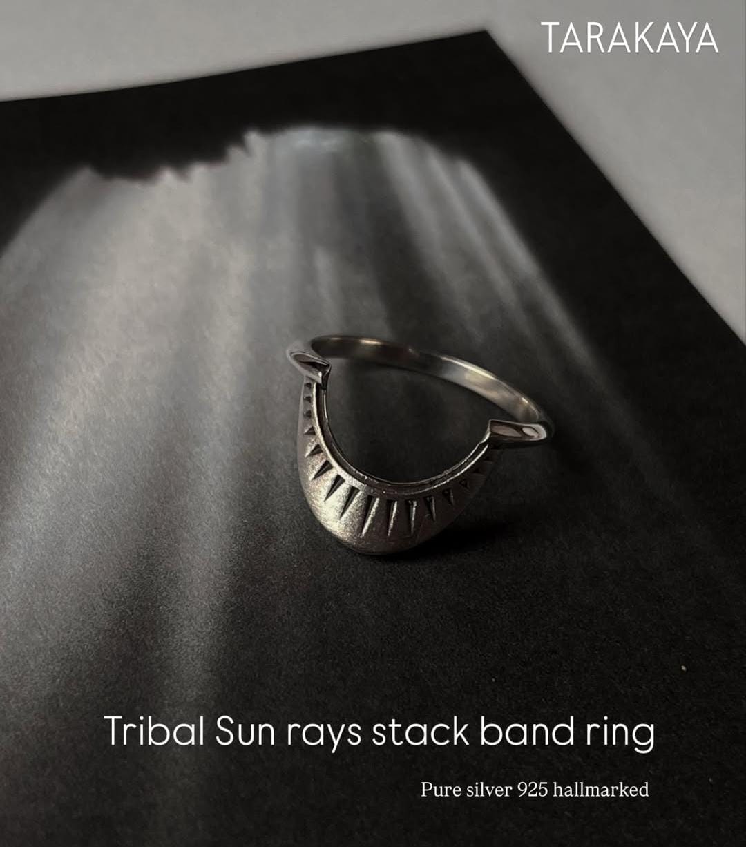Tribal Sunrays Stack Ring in 925 Silver